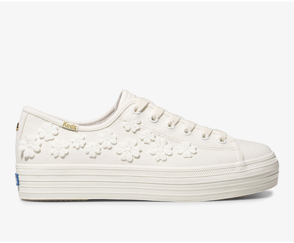 Tenis Keds Mujer Blancos - Kate Spade New York Triple Kick Woven Flowers - 0527-UYCNG